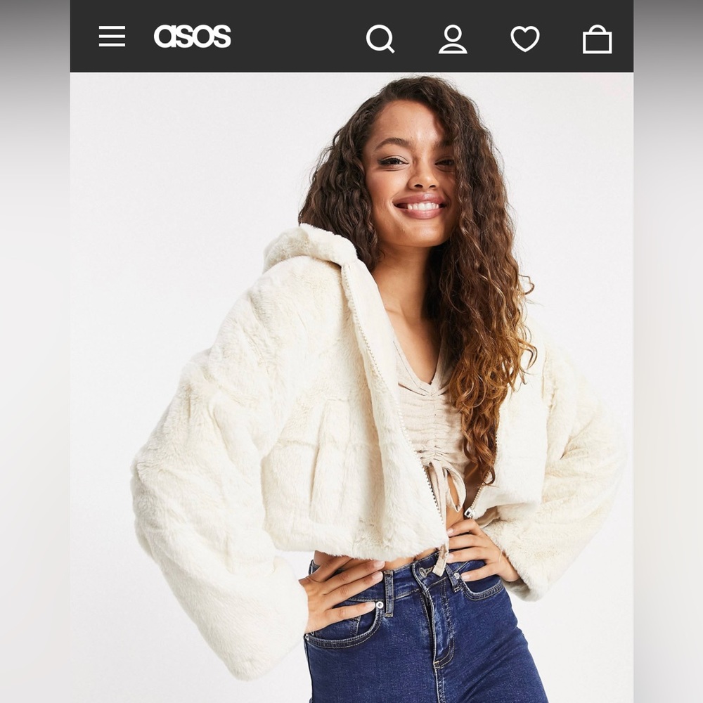 NWT - ASOS DESIGN Petite Cropped Hooded Faux Fur jacket